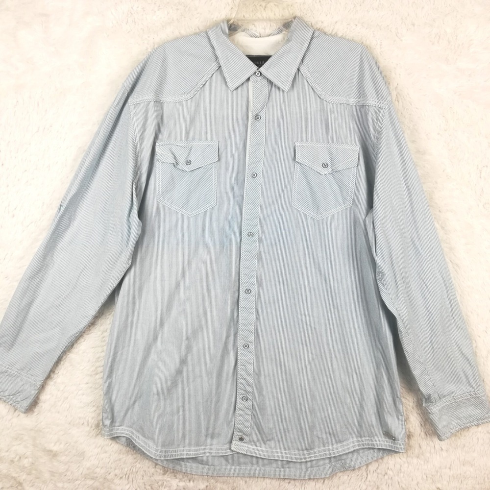 Buckle Black Shirt Mens Button Down Pinstripe Blue White Athletic Fit XXXL